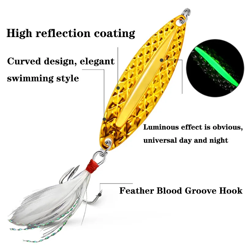 1PC โลหะ Luminous Spinner ช้อน - Fishing Hook Treble บทวิจารณ์และราคา